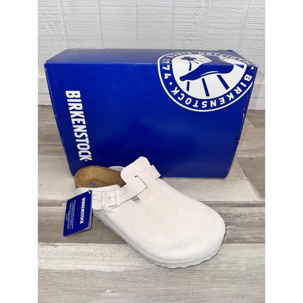 Birkenstock Boston Clogs Women Antique White Suede Soft Footbed Size 39 NEW